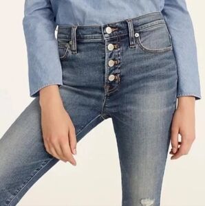 J. Crew 9" High Rise Toothpick Ankle Jean Hartley Distressed Raw Frayed Hem 28
